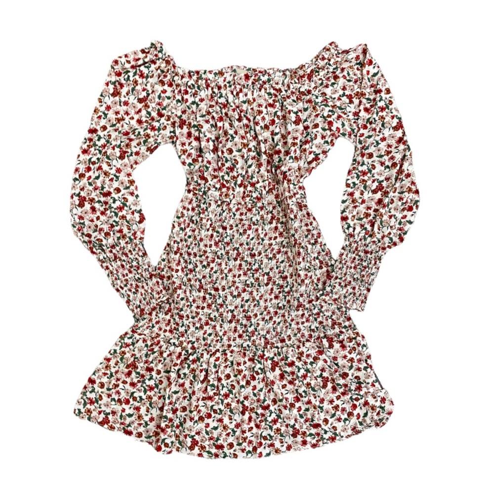 Boutique Floral Mini Dress Boho Smocked Off Shoulder Prairie Size Medium